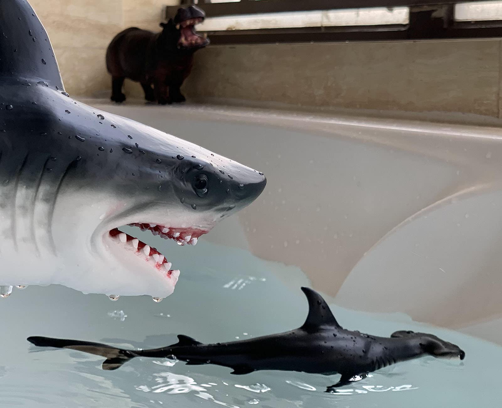 Soft rubber hammerhead shark toy from Gemini&Genius for safe pool time fun.