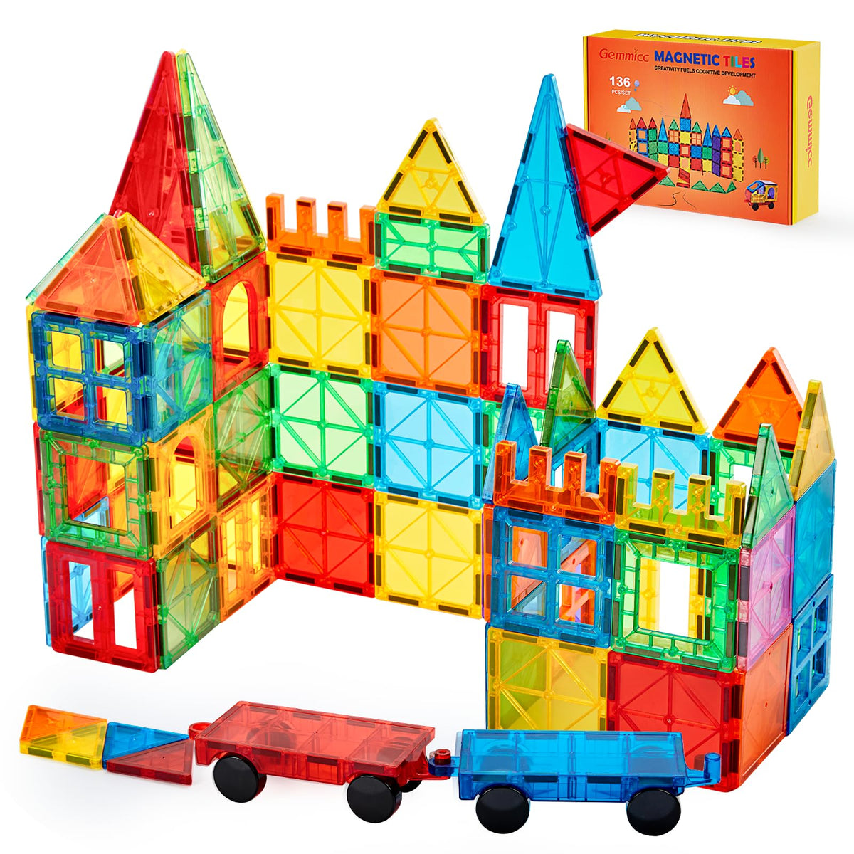 Gemmicc magnetic tiles front view showing a kid-friendly, ready-to-play setup