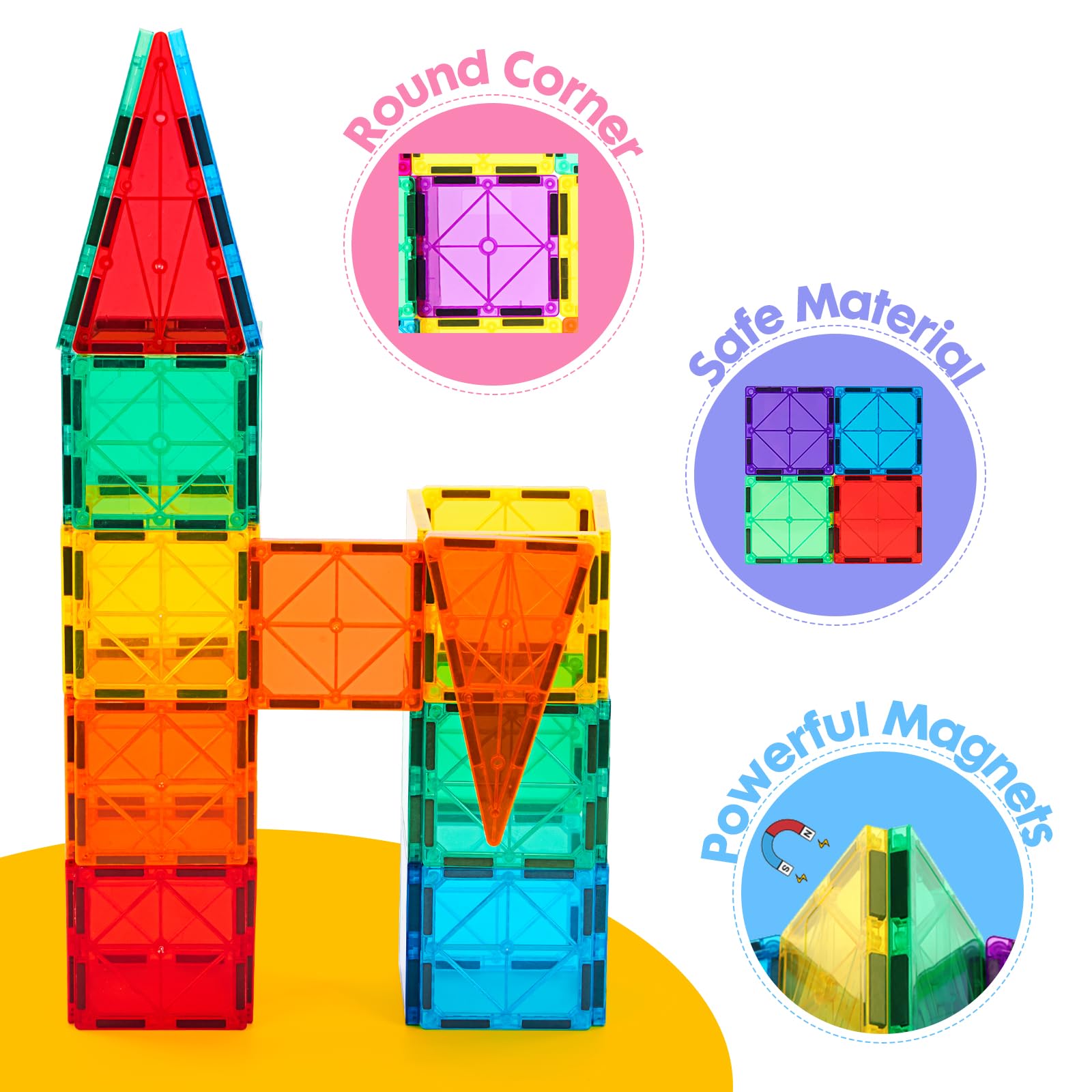 Gemmicc magnetic tiles rounded corners ensure safe handling during play