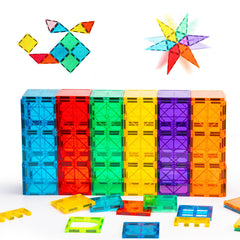 Gemmicc magnetic tiles round-corner design protects little hands during building.