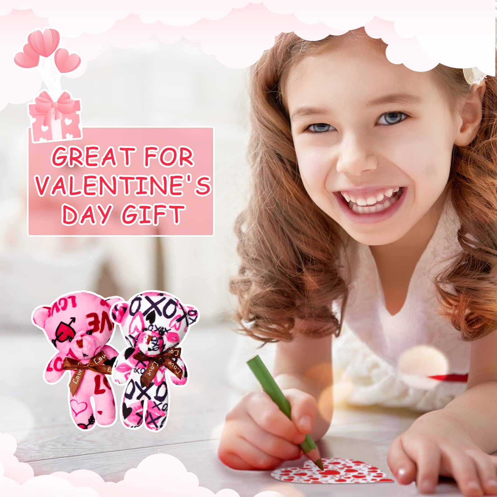 Gemscream 36-pack Valentine bears and cards shown together as a gift-ready set
