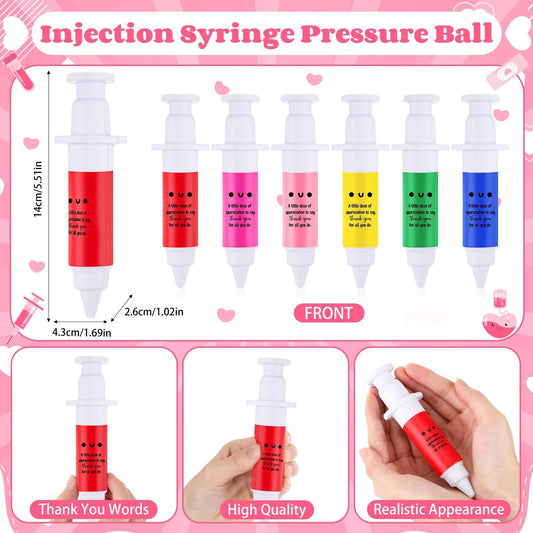 Gemscream nurse gift syringe stress ball, a colorful desk companion for mindful focus.