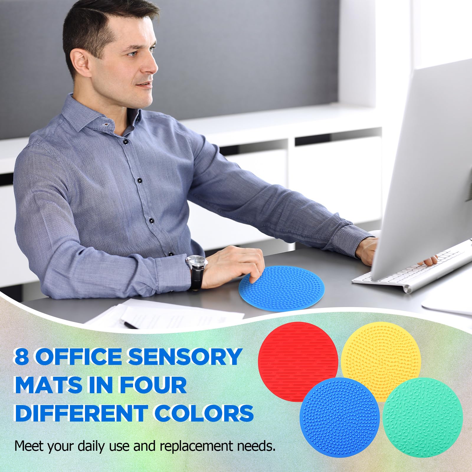 Gemscream blue-texture mat supports desk stress relief during work or study.