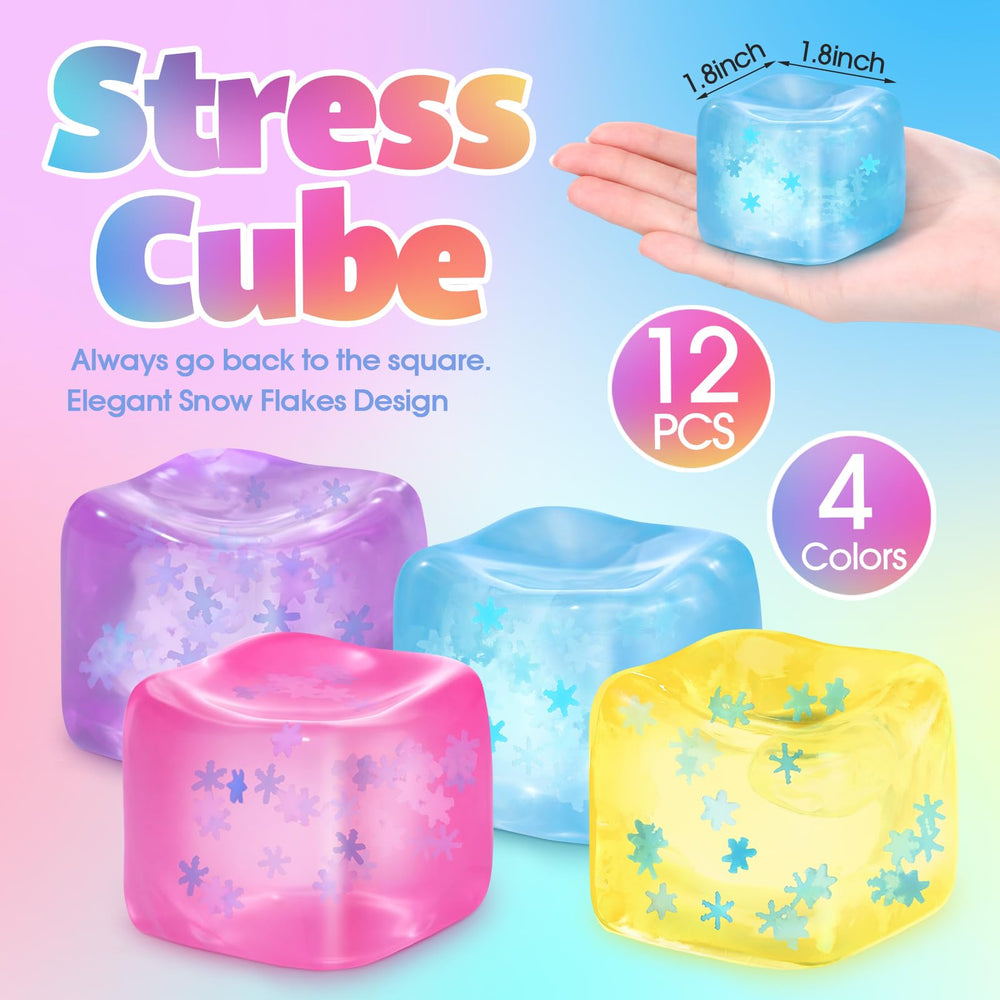 Gemscream pink stress cube with snowflakes for quick relaxation
