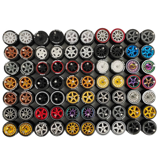 Generic 1:64 rubber wheel with logo offers authentic texture for customized diecast cars.