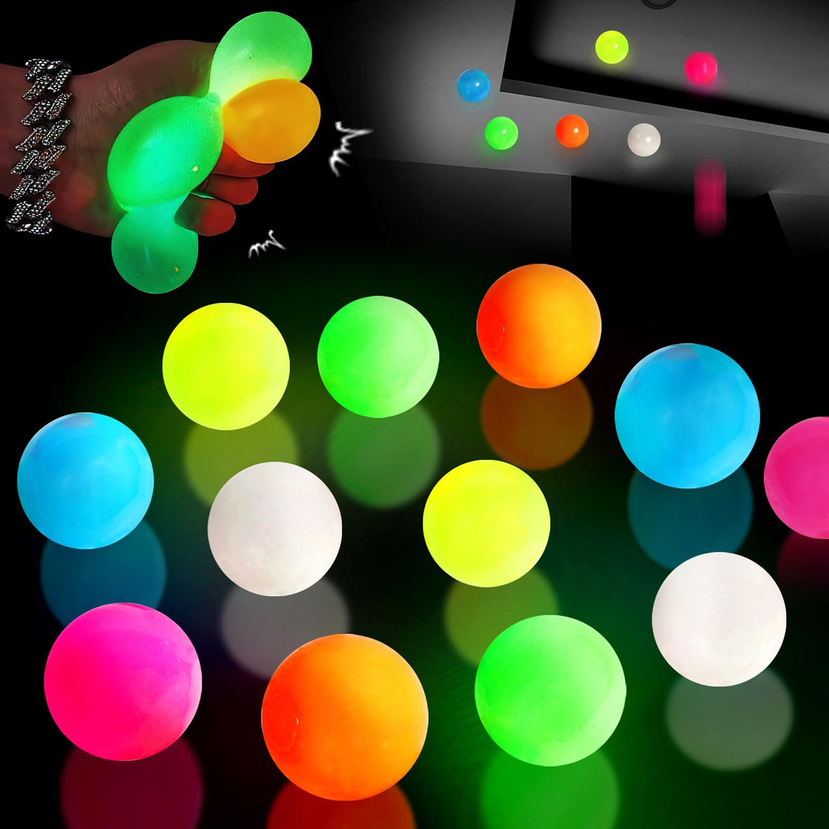 Generic 12pcs sticky ball glow in dark for sensory play and focus