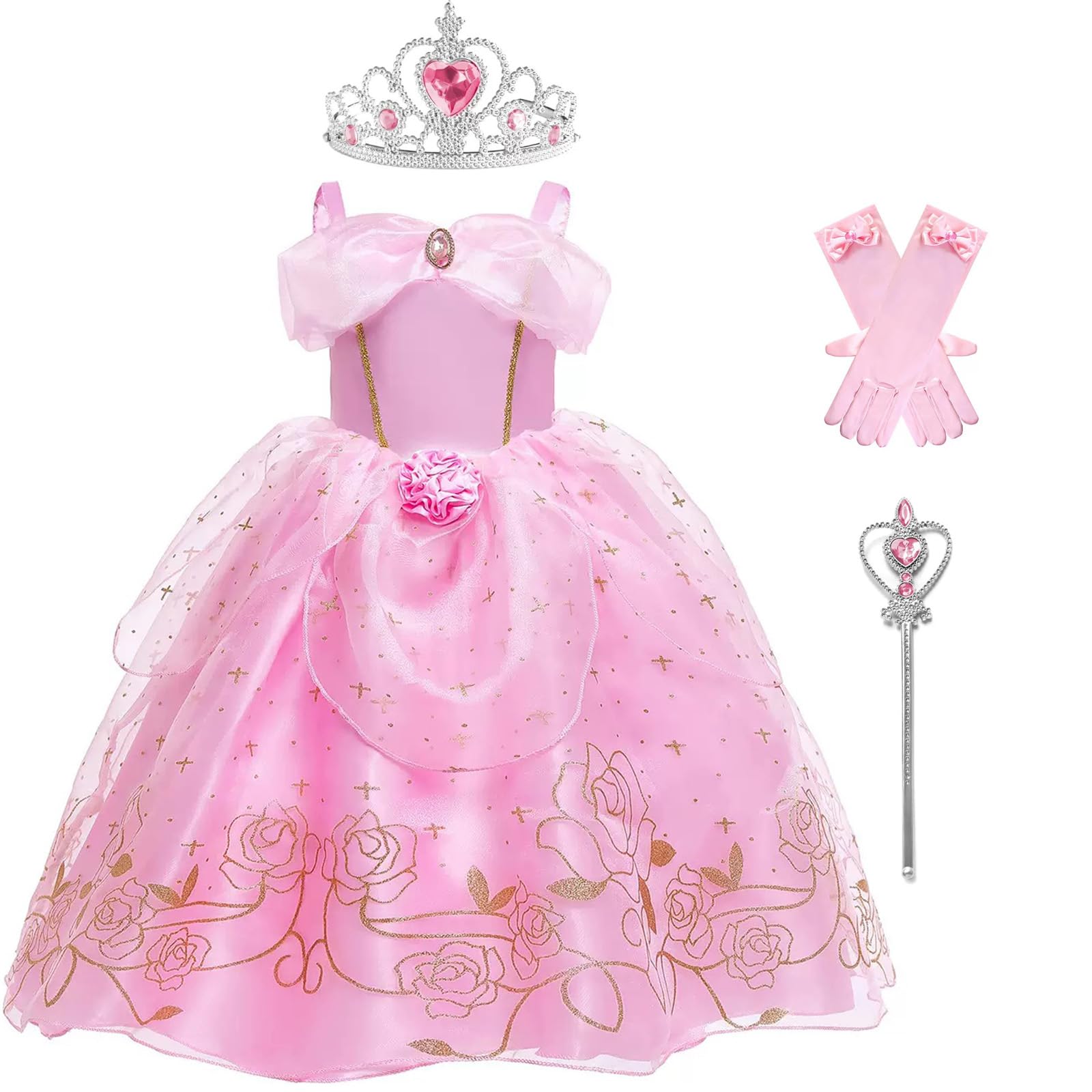 Generic Aurora Princess dress front view with lace flowers for party cosplay.