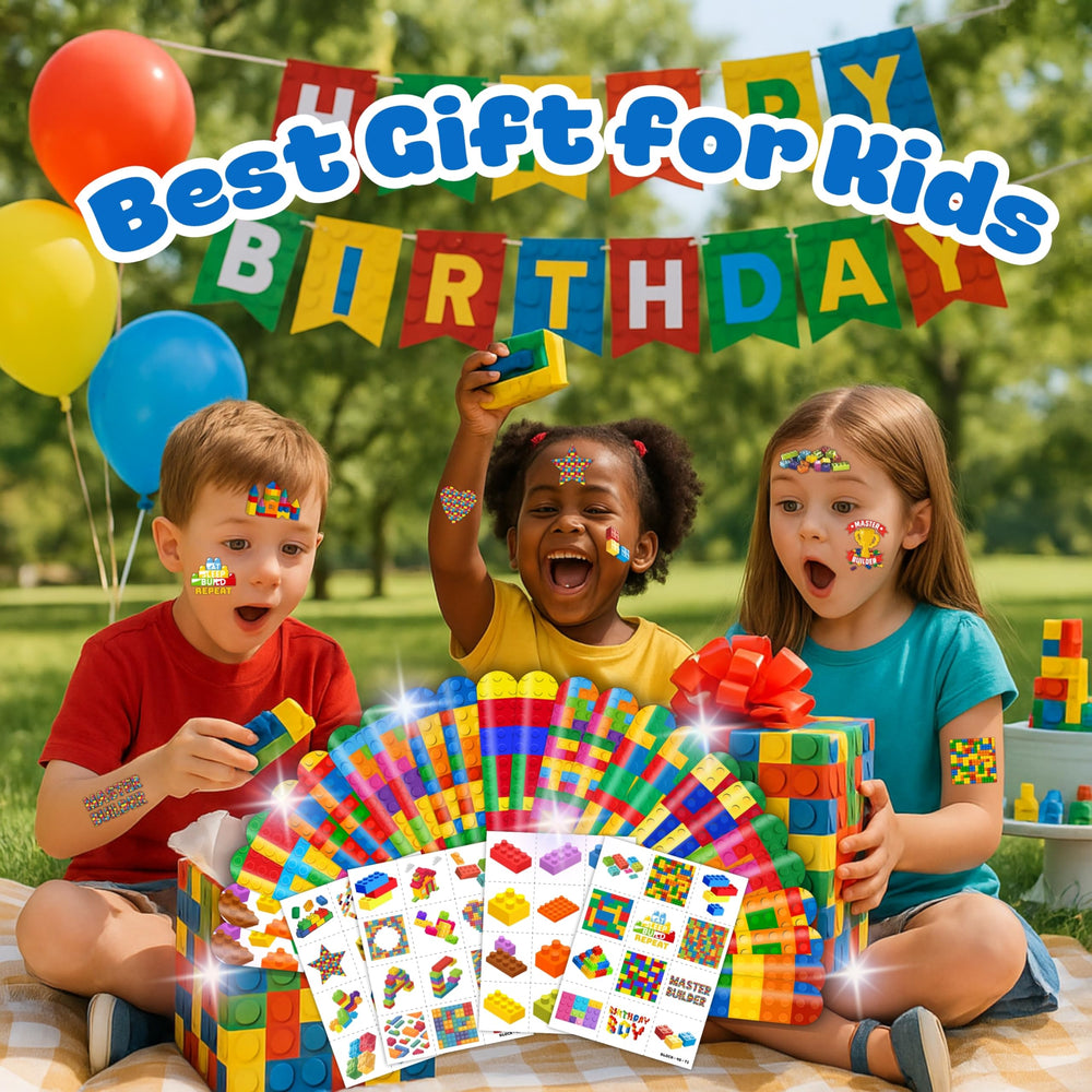 Generic Building Block Party Favors blue slap bracelet adds colorful flair to events.