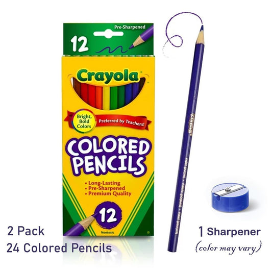 Generic colored pencils, pre-sharpened, ready for immediate drawing and coloring projects