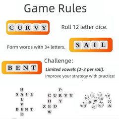 Generic Crossword Solitaire Dice Game: vowel dice emphasize vowel management during play
