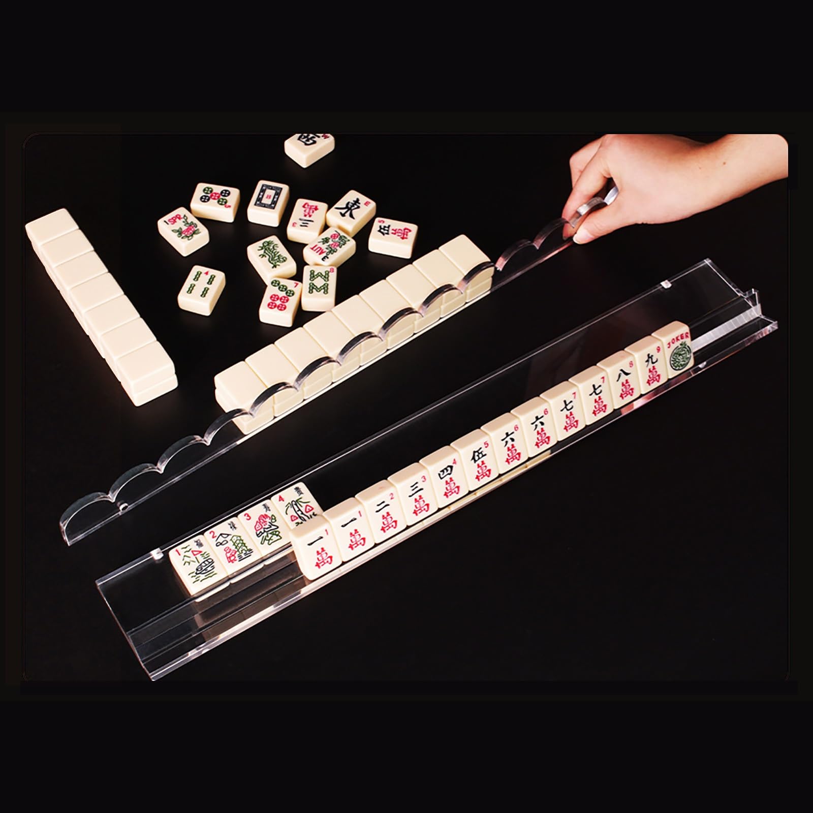 Generic crystal-clear mahjong racks showing tiles clearly for strategy
