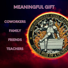 Generic Dumpster Fire Coin, desk display ready for quick inspiration.