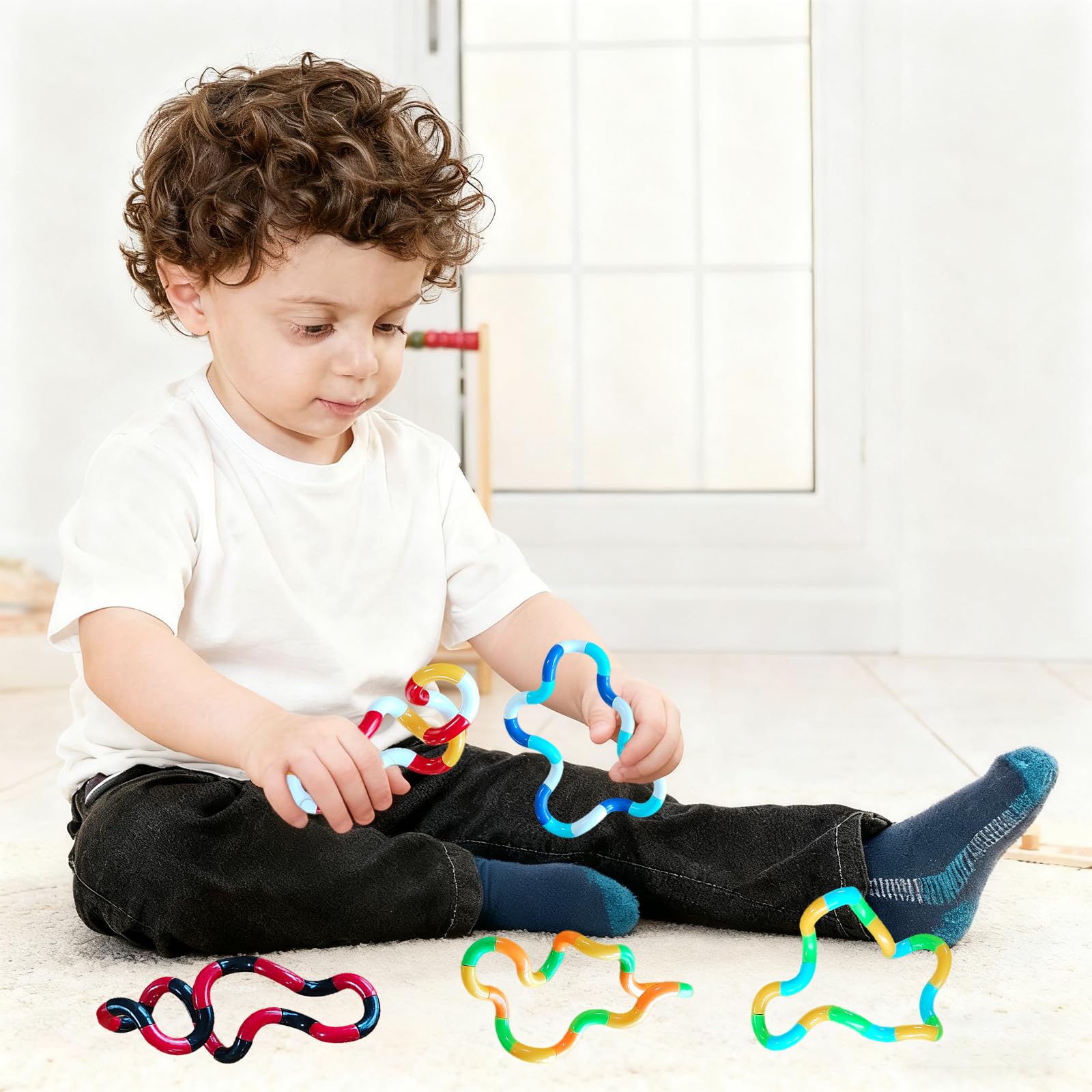 Friends enjoy a playful session with a generic fidget toy set.