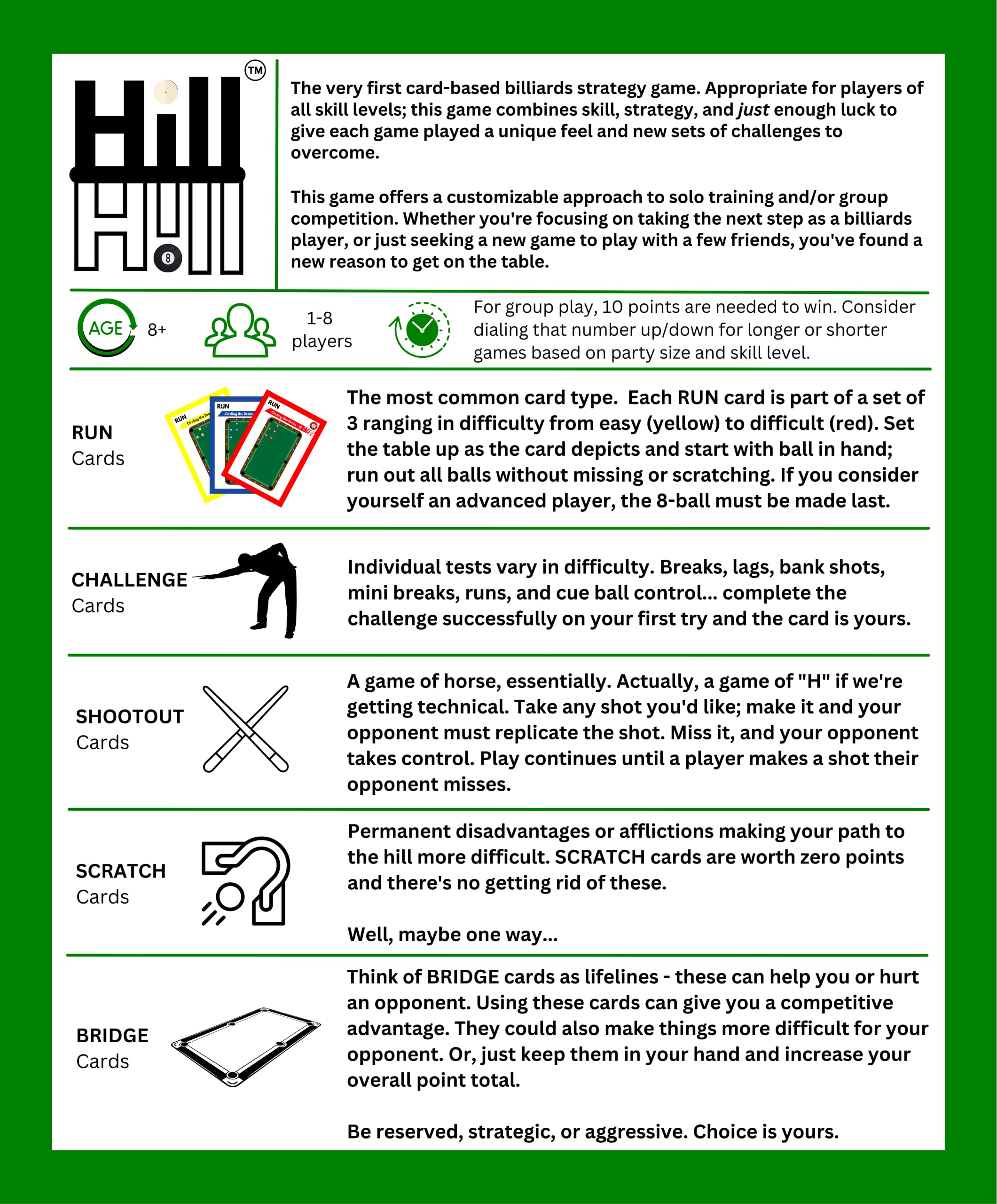 Generic Hill Hill table with cards illustrating table setup and run-out planning.