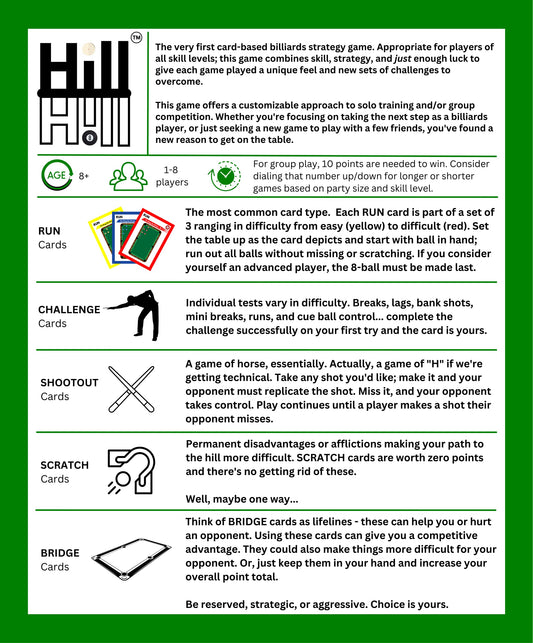 Generic Hill Hill table with cards illustrating table setup and run-out planning.