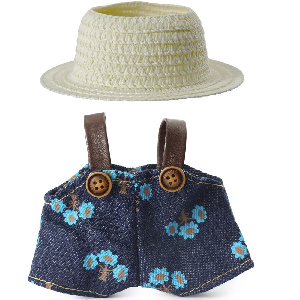 Generic Labubu 17cm doll hat and overalls set for adorable dress-up.