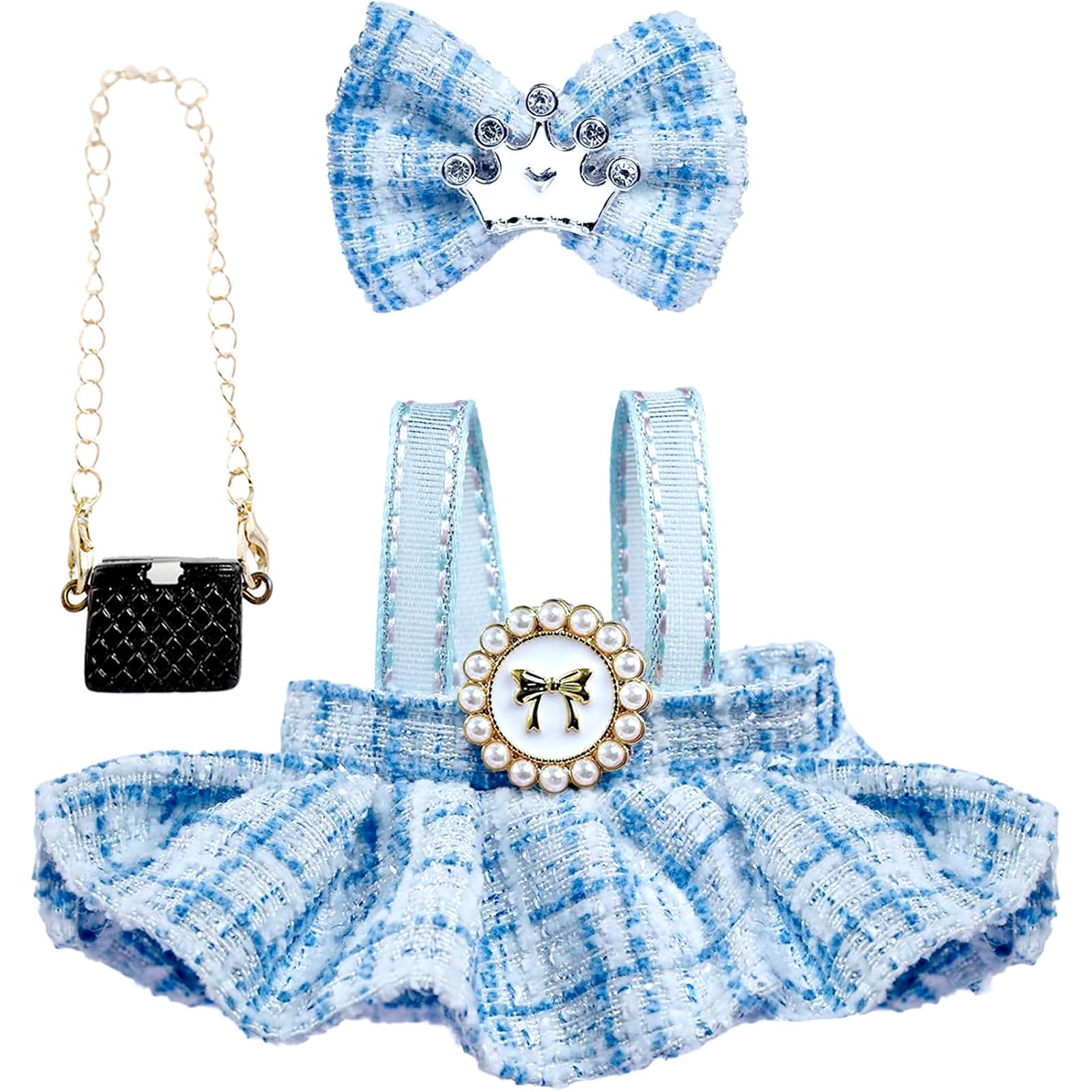 Generic Labubu dress and bow set for 17cm dolls, easy dress-up play