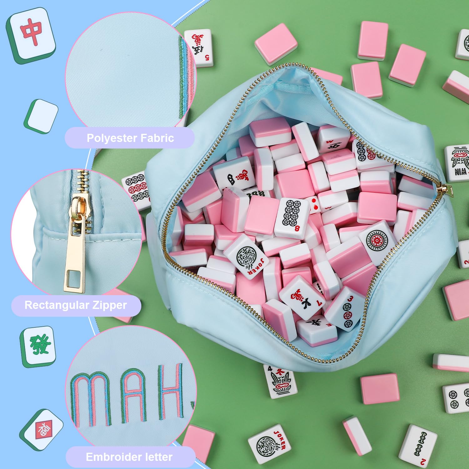 Generic Mahjong Bag features a secure zipper closure for safe transport.