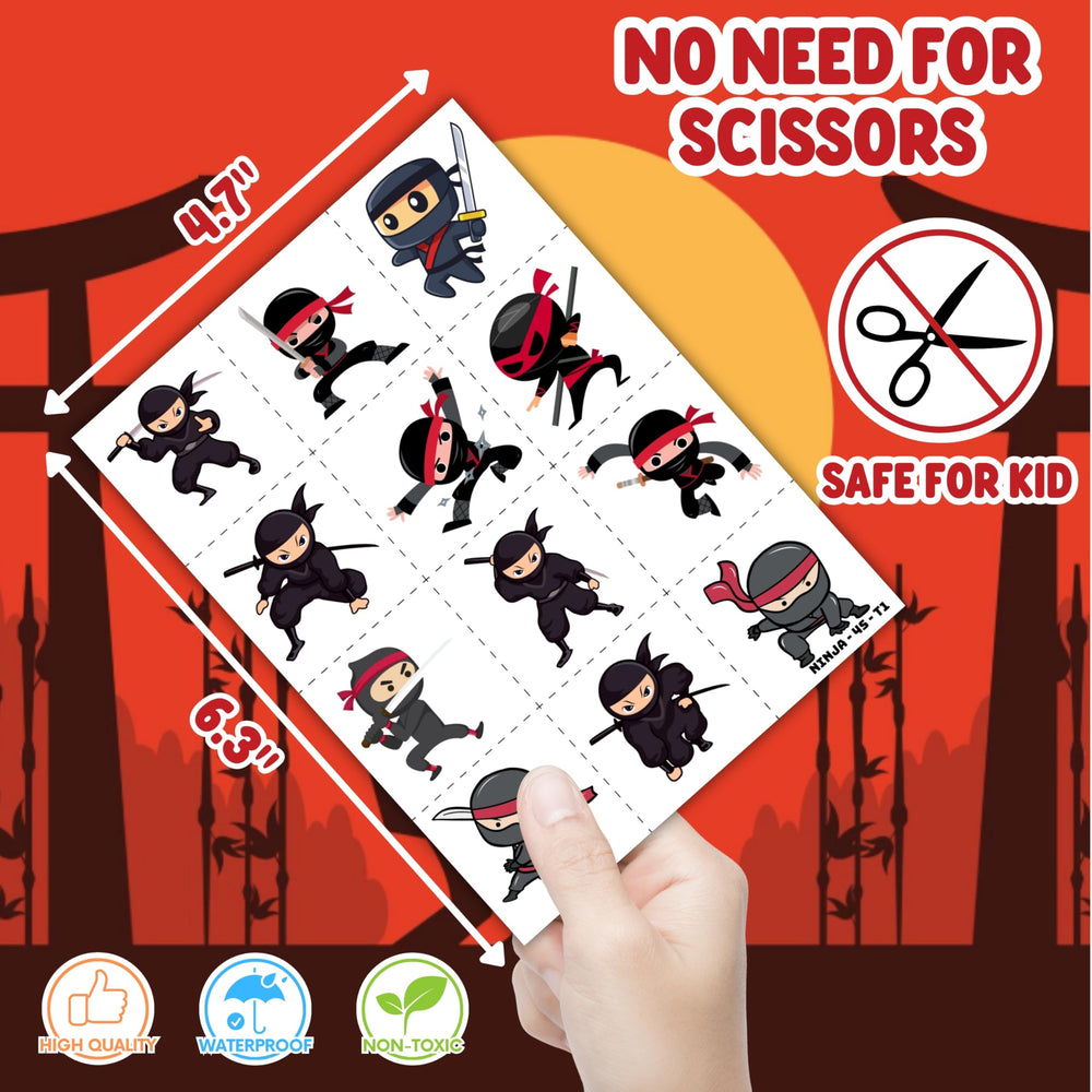 Generic Ninja party favors display idea front view promotes sharing and rewards.