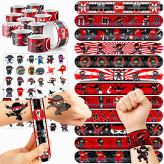 Generic Ninja slap bracelets wrist closeup show safe, comfortable wear for kids' parties.