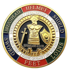 Generic Put on The Whole Armor of God coin back view showing full iconography