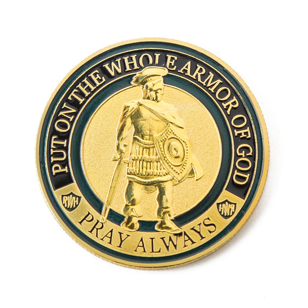 Generic Put on The Whole Armor of God coin front view with bright enamel colors for display