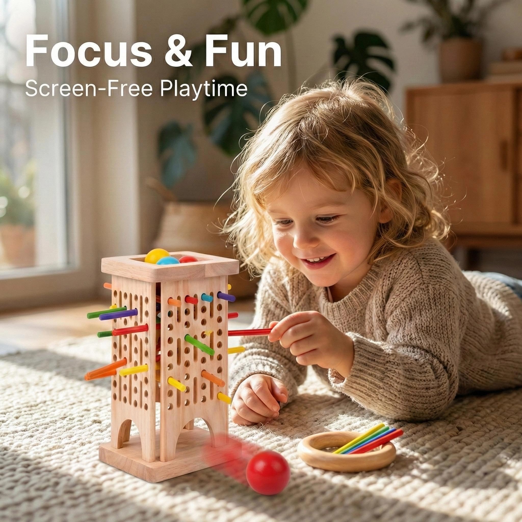 Generic Smooth polished wood with rounded corners ensures safe tactile play.