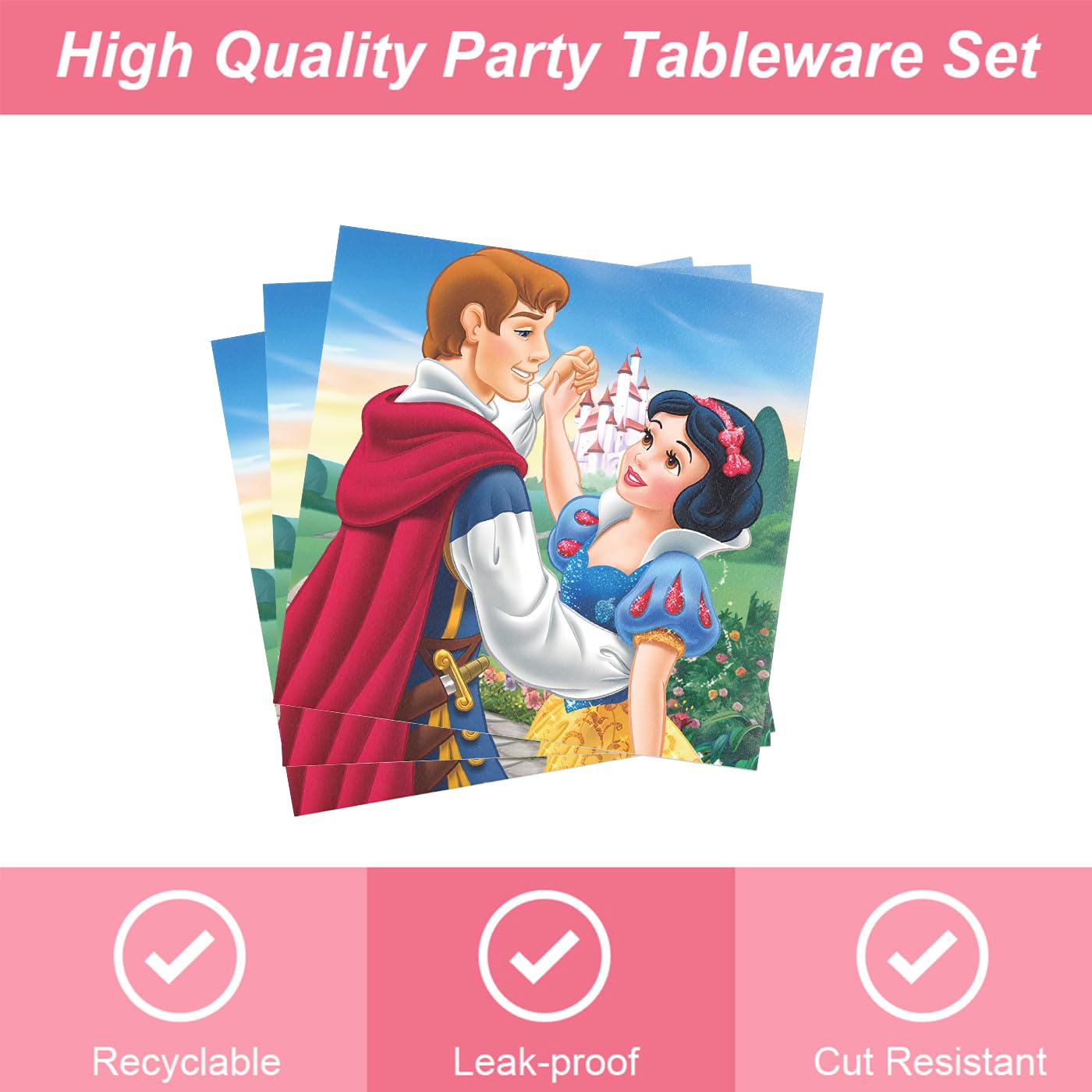 Generic Snow White napkins match the plates for a cohesive party look.