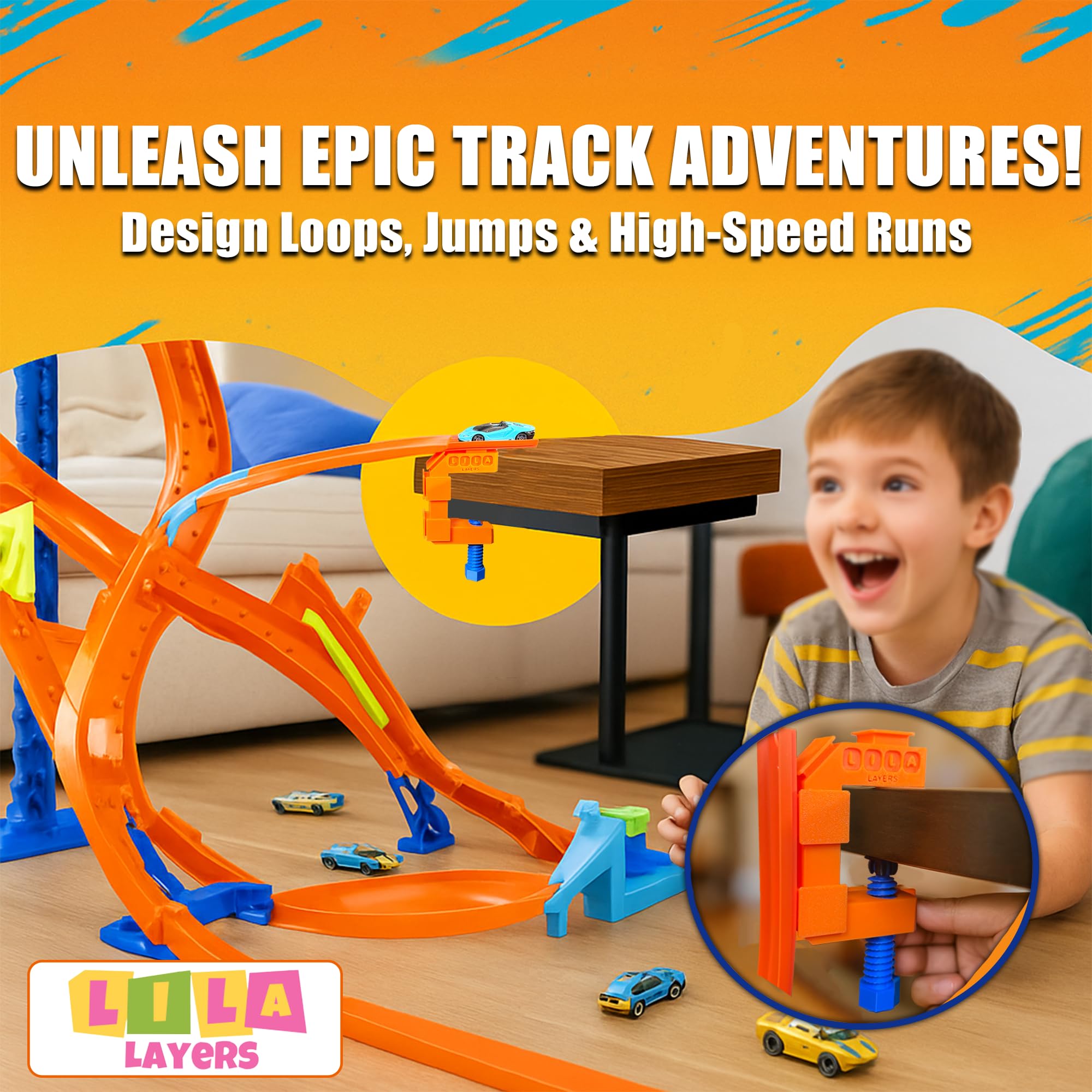 Generic Track Clamp for Hot Wheels, side view, prevents wobble during tight loops.