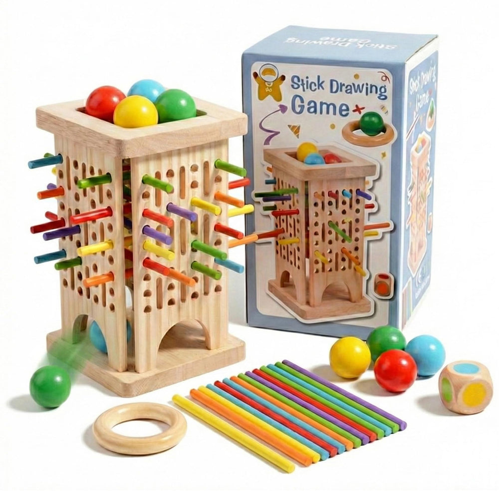 Generic Wooden Falling Ball Tower boosts fine motor skills during play.