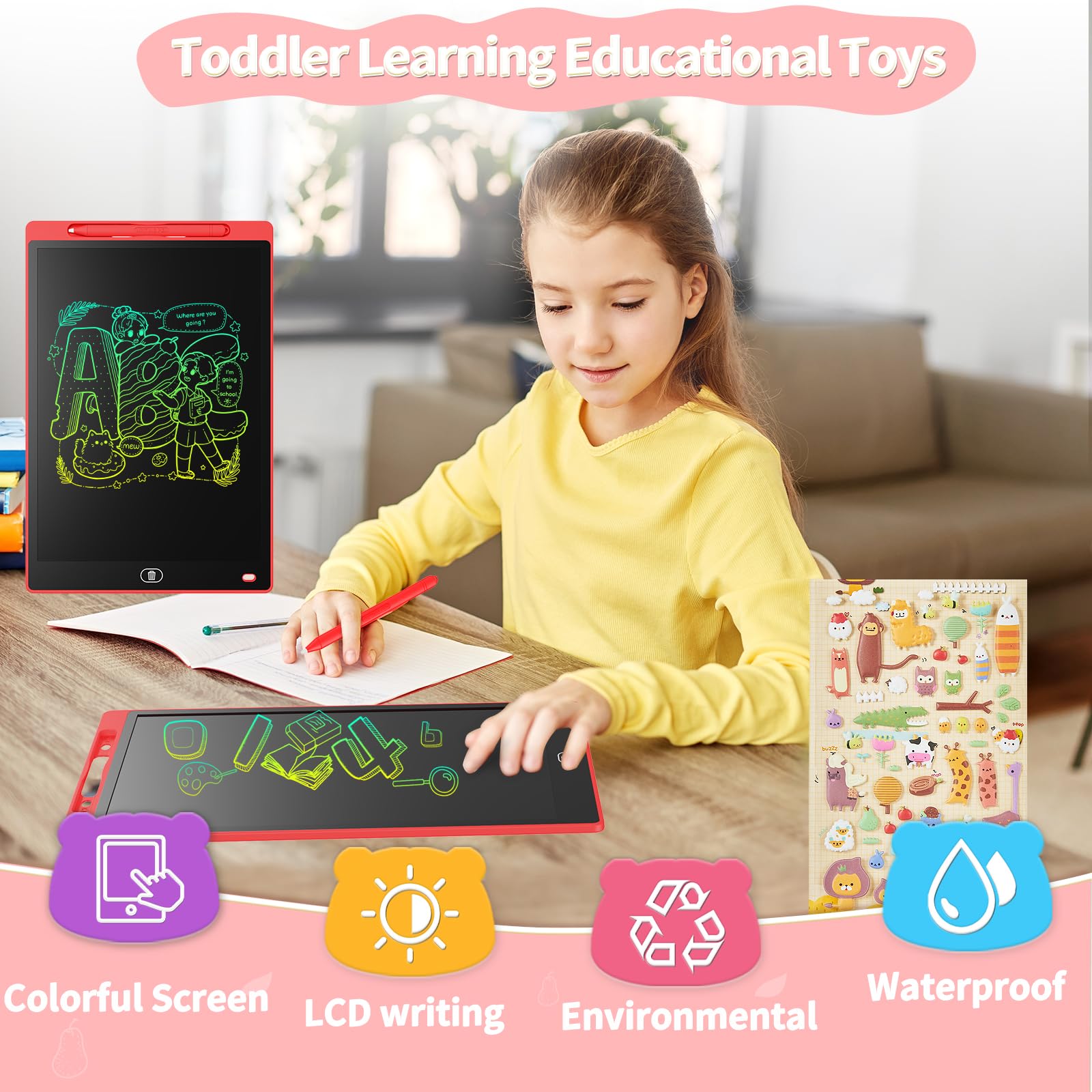 Genialba 2-Piece 10-Inch LCD Color Tablet side view highlights slim travel-friendly design