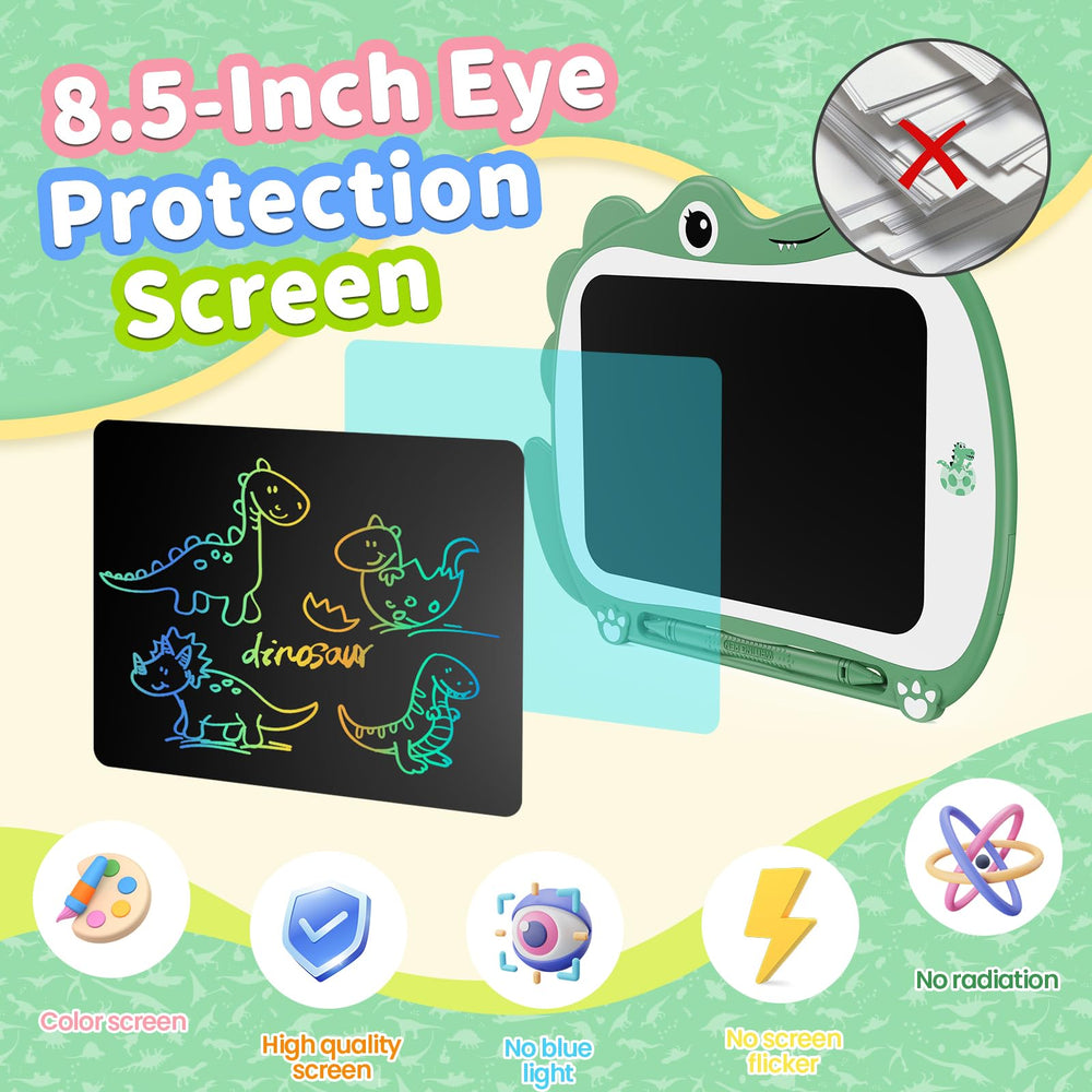 Genialba dinosaur LCD writing tablet close-up showing pressure drawing lines