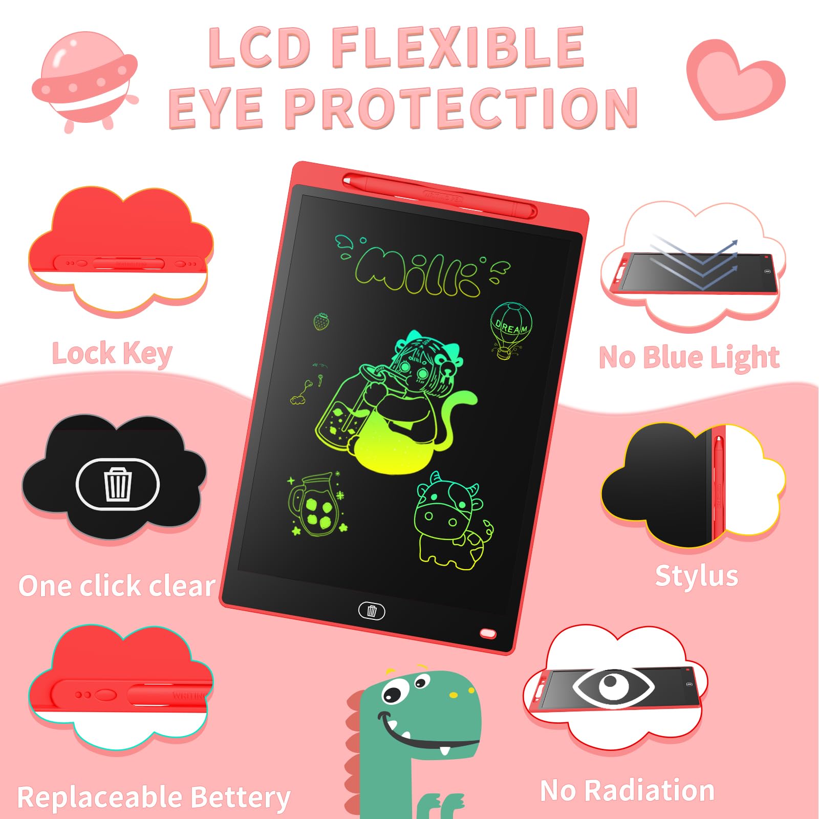 Genialba erasable drawing board for children, quick erasing and endless doodling.
