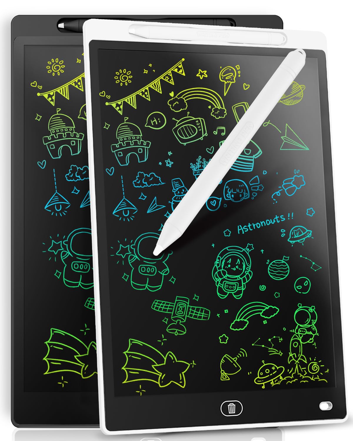 Genialba 12-inch LCD writing tablet front view, spacious doodle area for creative play