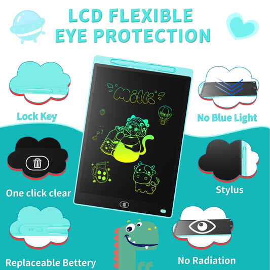 Genialba LCD writing tablet blue doodle board enables quick sketches and reuse.
