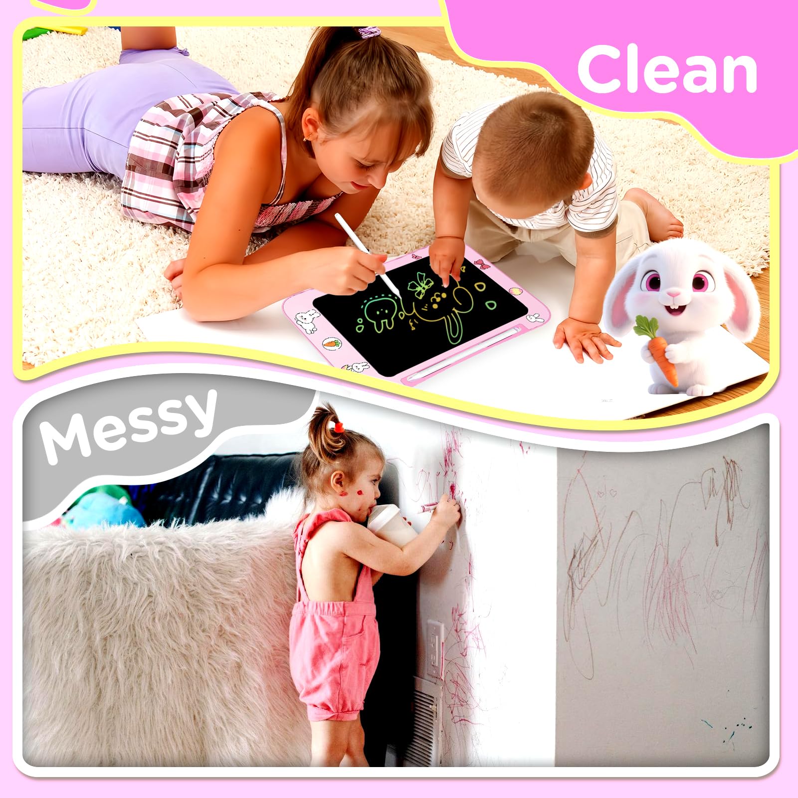 Genialba Rabbit tablet highlighting long-lasting battery for many drawings.