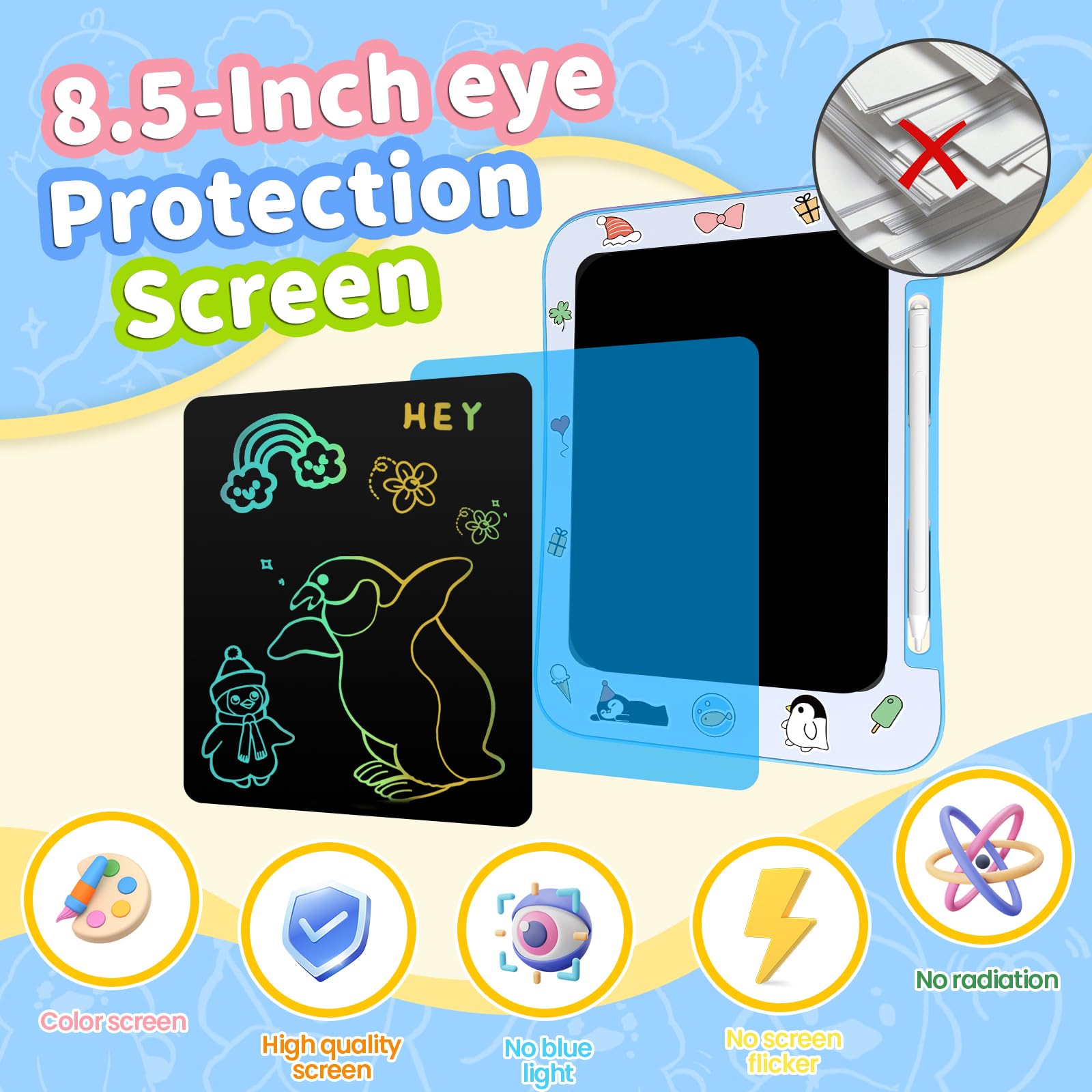 Genialba Penguin LCD drawing tablet packaging, penguin-themed gift box