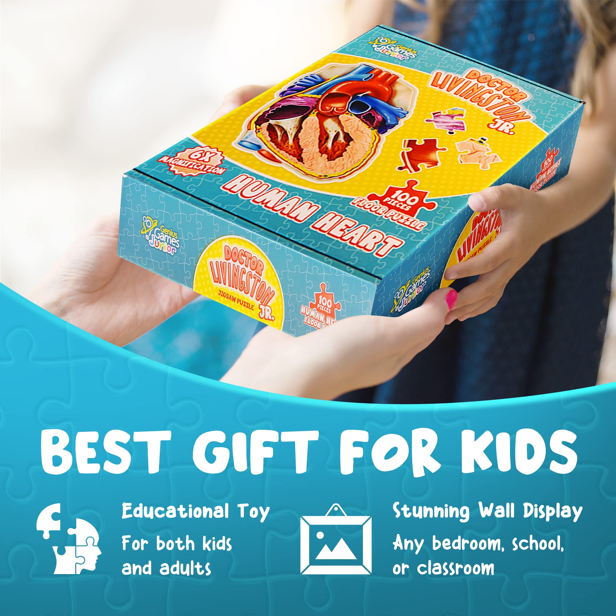 Genius Games 100-piece heart puzzle suits kids, teens, and classroom use.