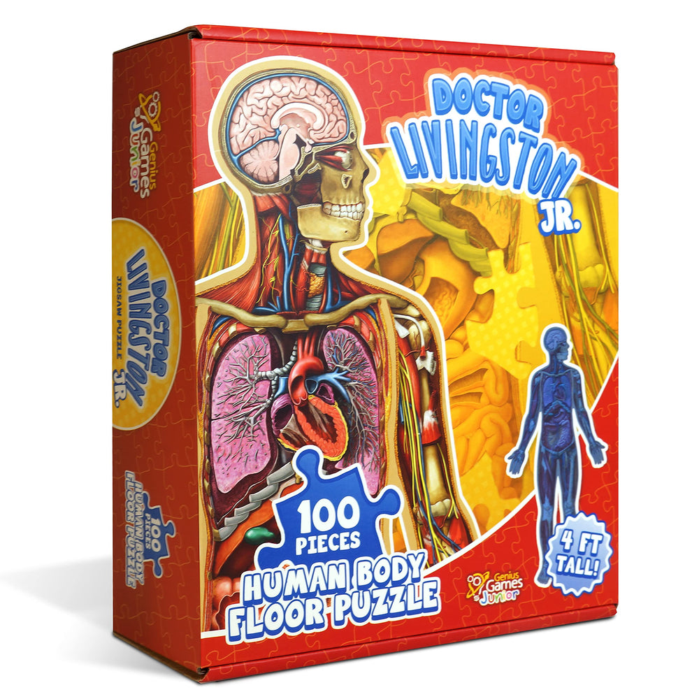 Genius Games Dr Livingston Jr full-body puzzle, 100 pieces, ideal for hands-on anatomy learning.