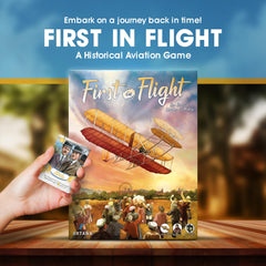 Genius Games First In Flight gameboard art enhances atmosphere for early aviation sessions.