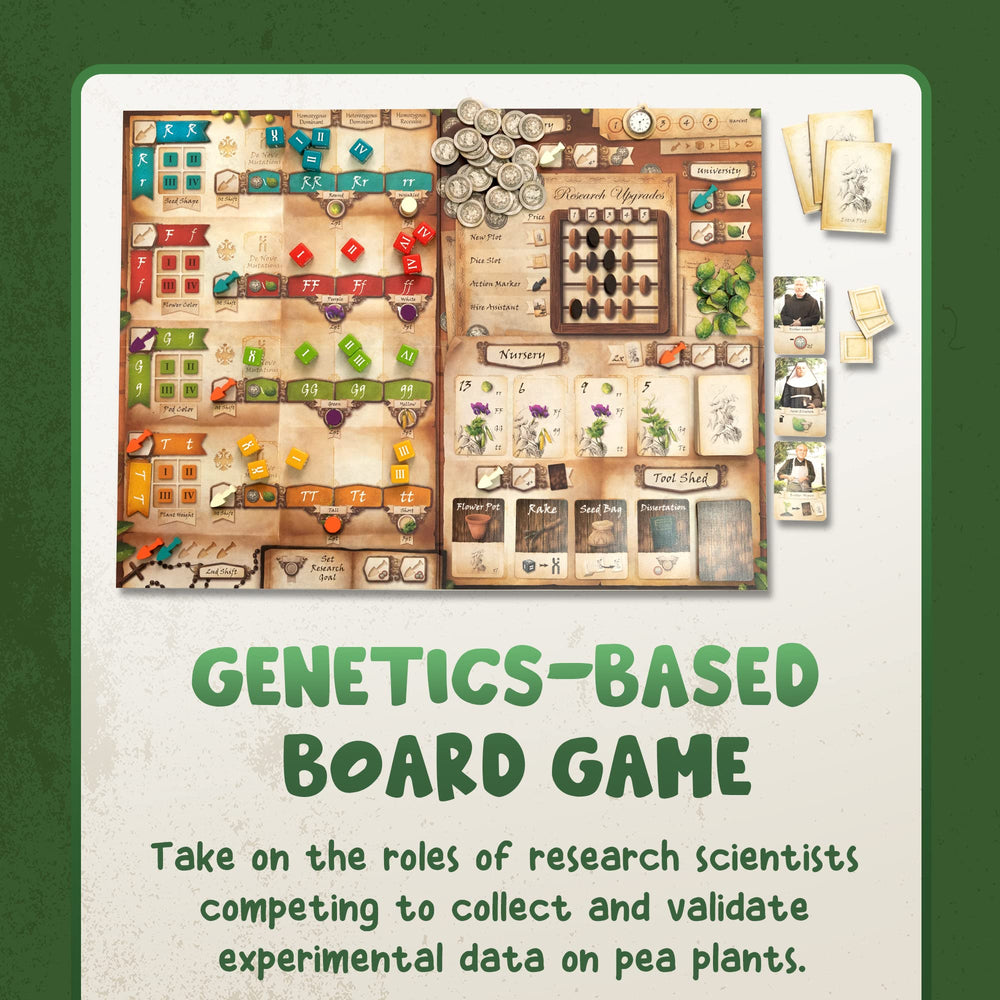 Genius Games Genotype Punnett-square visuals illustrate genetic calculation during play.