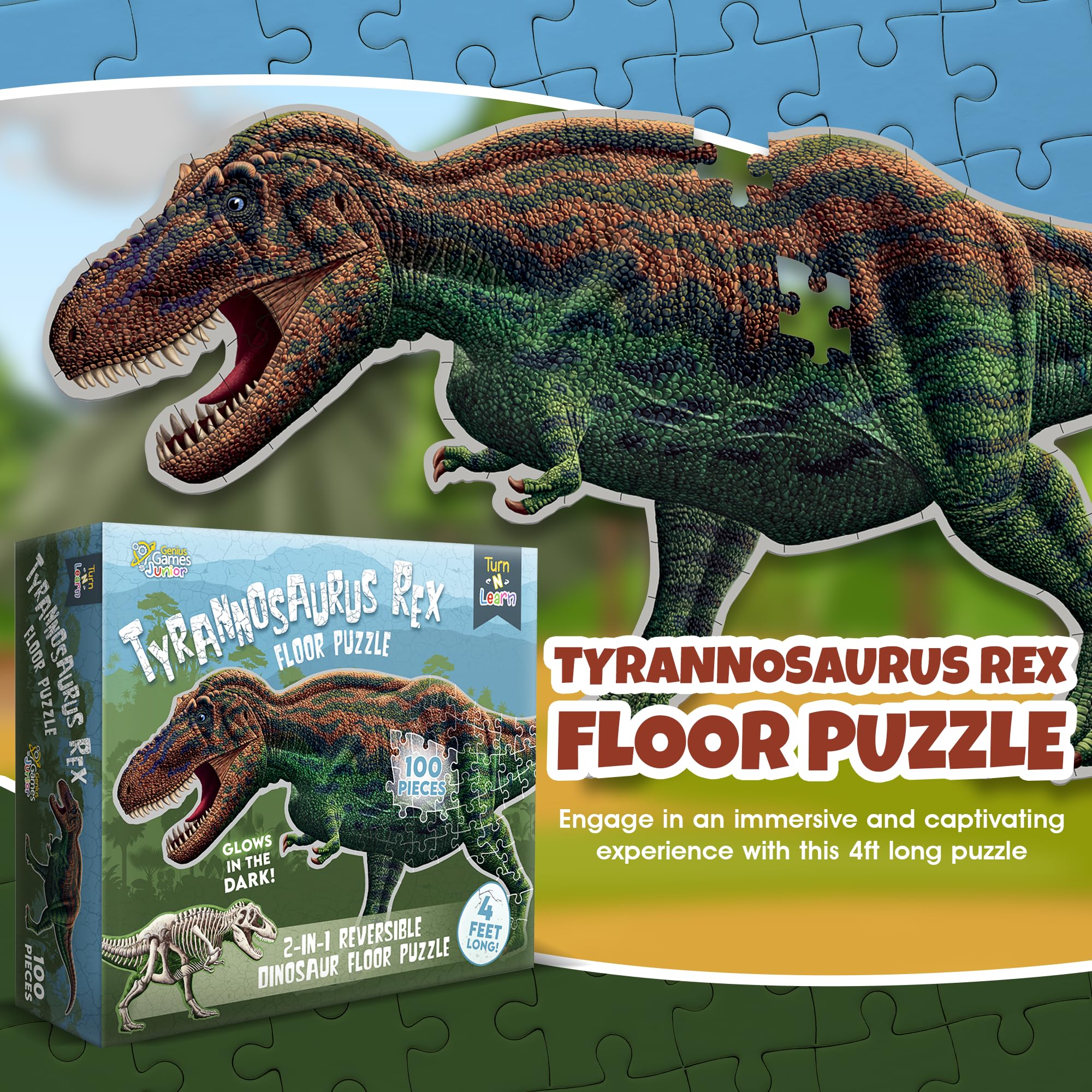 Genius Games glow-in-the-dark skeleton on reverse side enhances nighttime exploration and imagination.