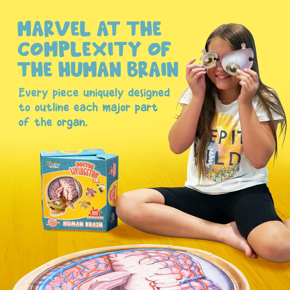 Kids assembling the Genius Games brain puzzle in a classroom