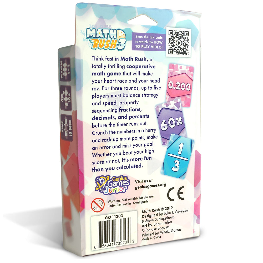 Genius Games Math Rush decimals card 2 helps teams tackle decimal challenges in quick rounds.