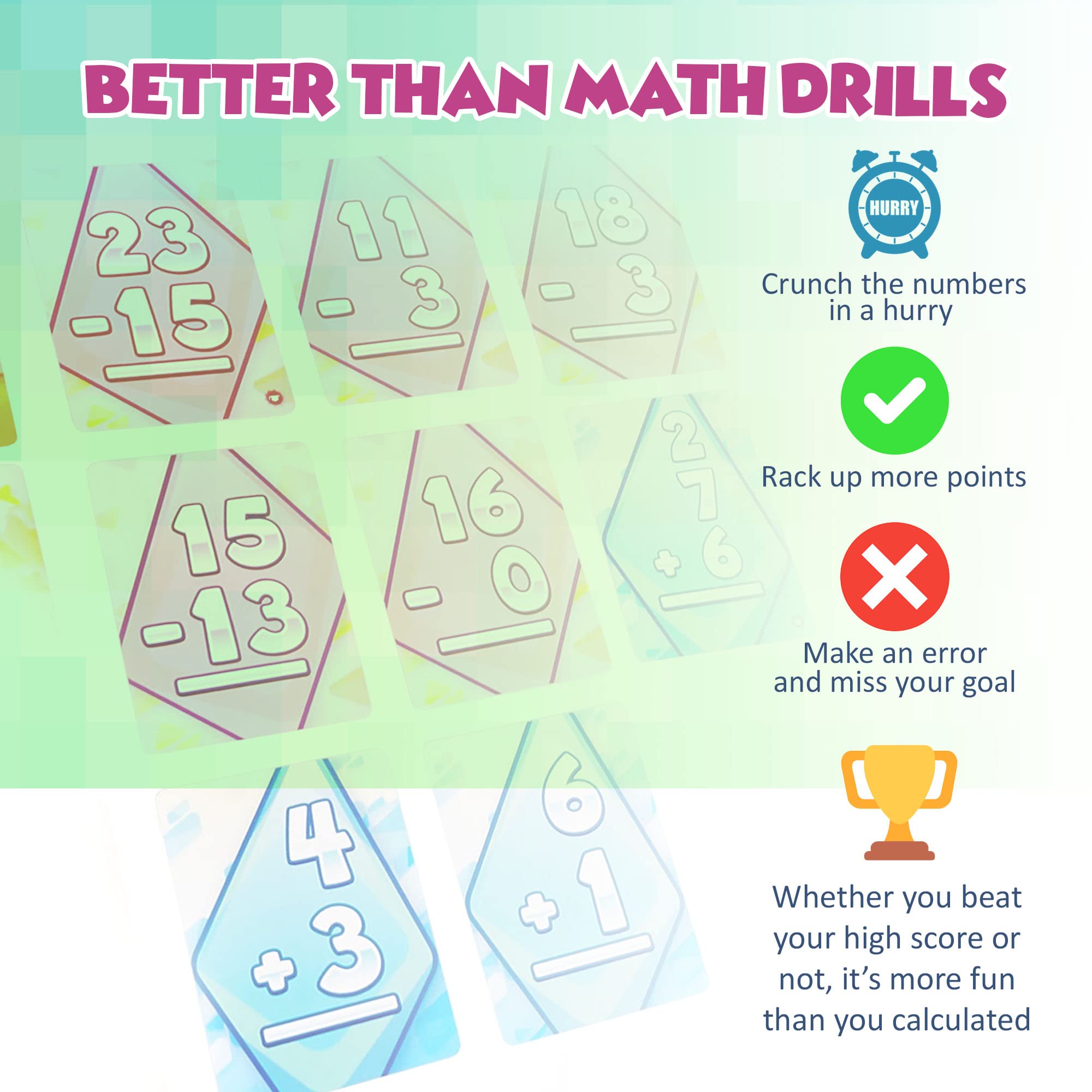 Volume 1 pack contents of Math Rush with addition/subtraction cards