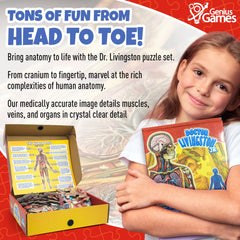 Genius Games puzzle pieces outline organs to boost recognition during assembly.