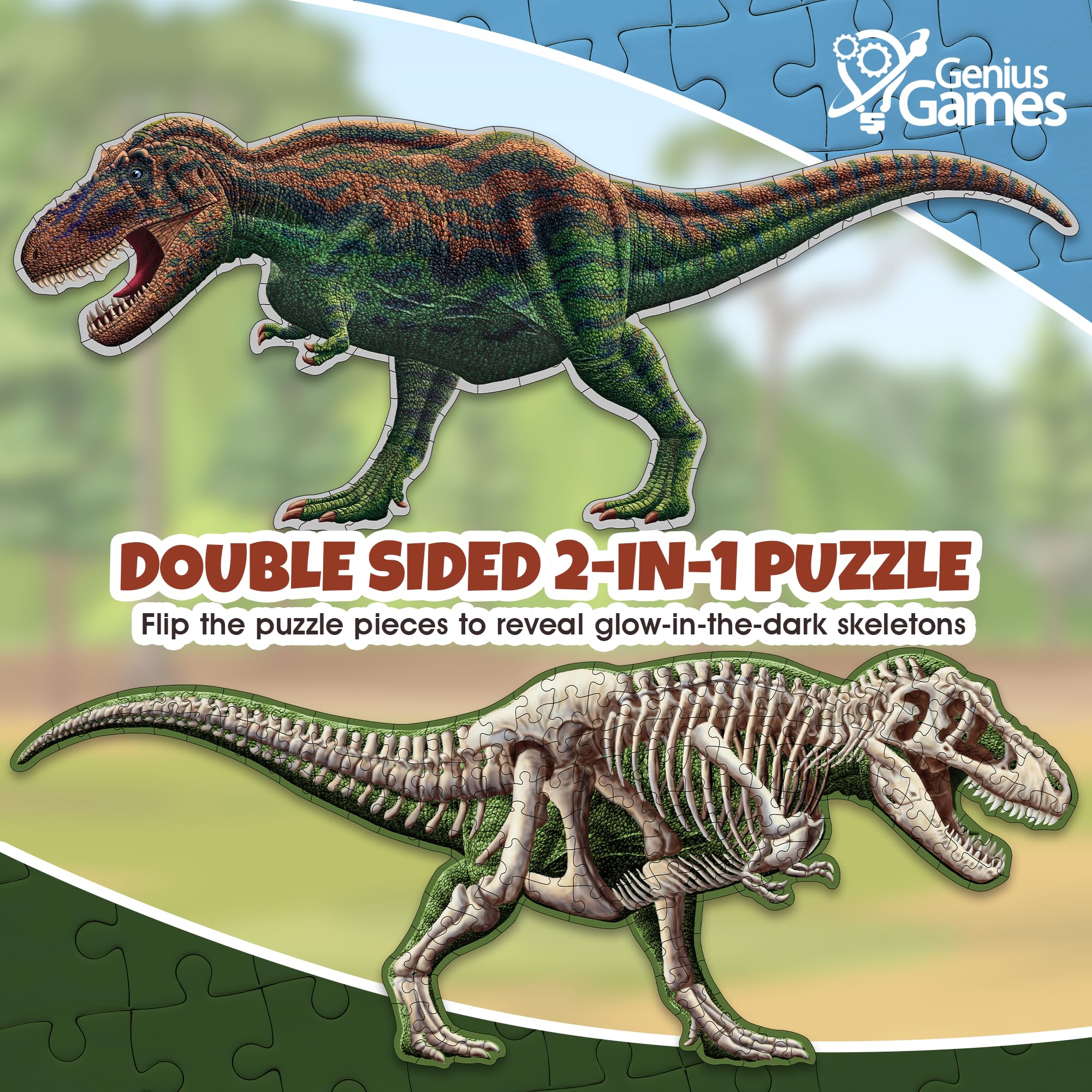 Genius Games science guides accompany the puzzle, boosting curiosity and foundational paleontology knowledge.