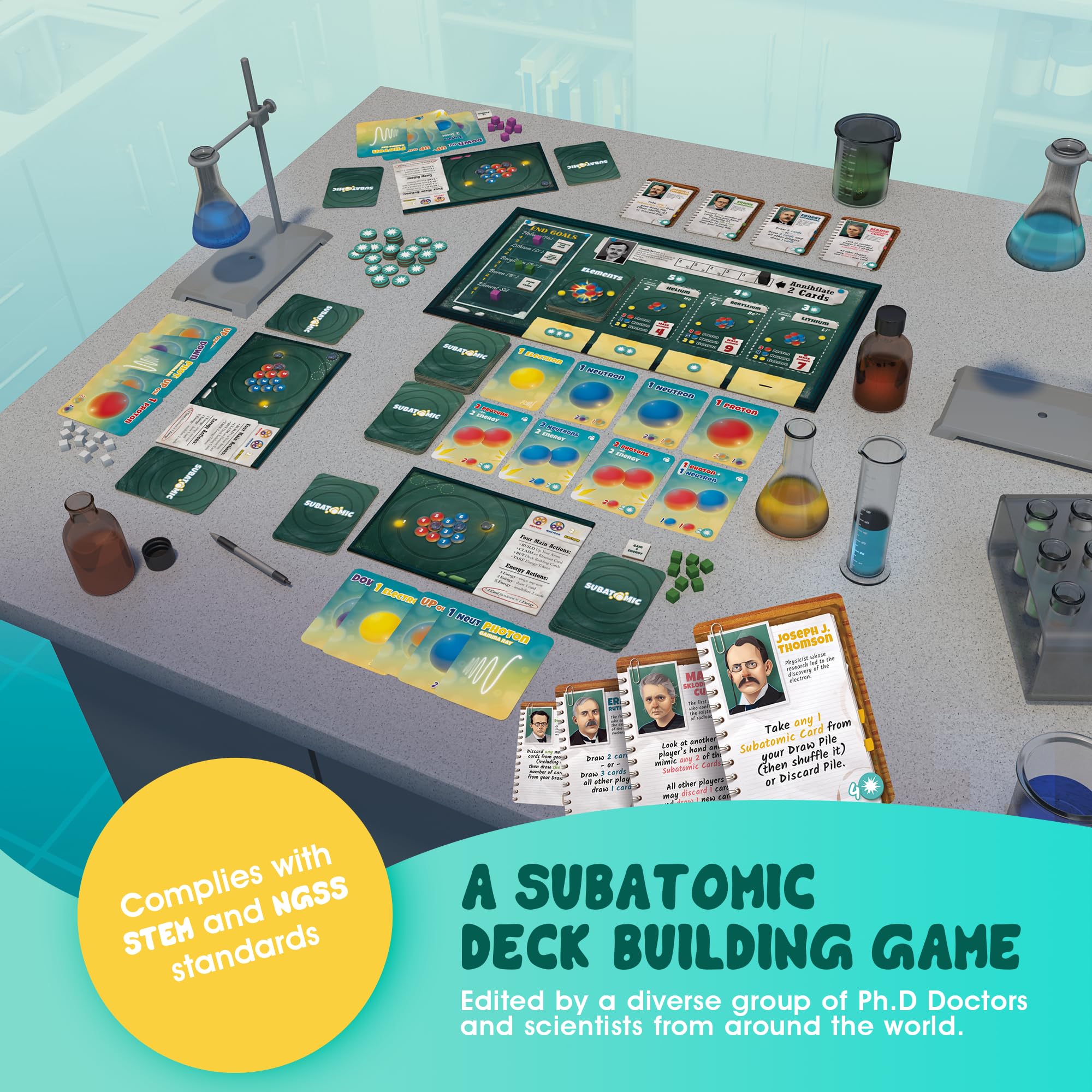 Genius Games Subatomic atom-score-points highlights scoring opportunities and play style.