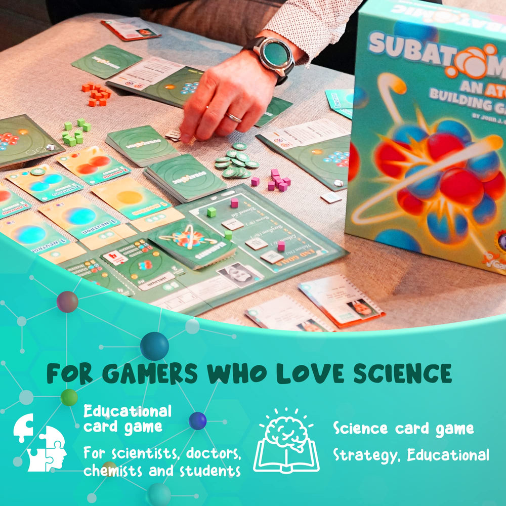 Genius Games Subatomic family-game-night-setup invites learning-friendly fun.