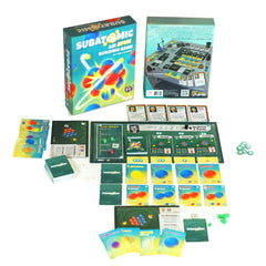 Genius Games Subatomic protons-neutrons-electrons breakdown visualizes atom construction.